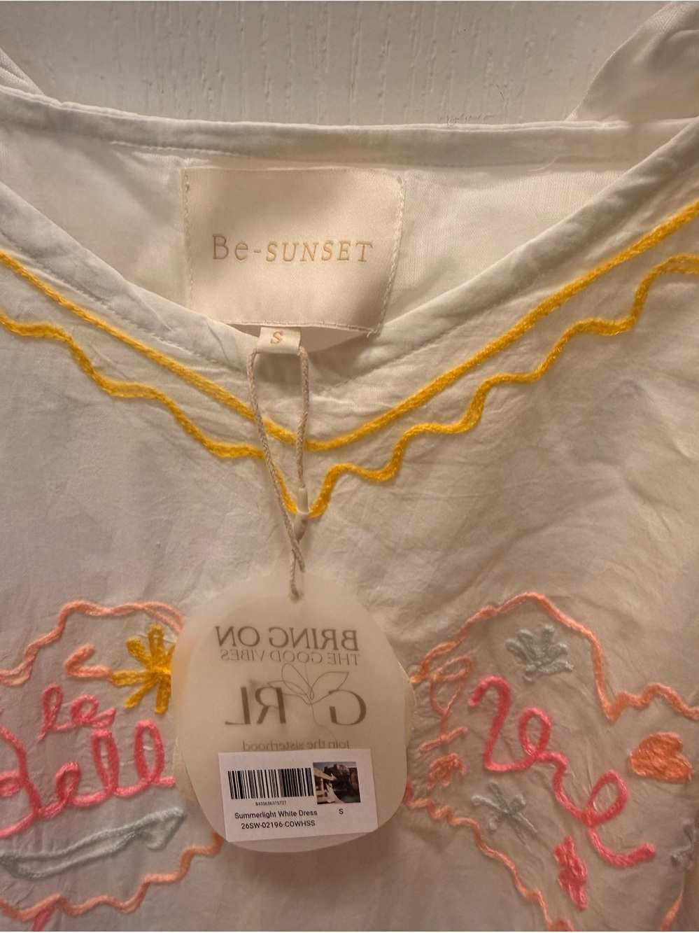 Be Sunset Sumerlight Embroidered Slip DRESS - Maxi dress  in White Size S/M NWT - Picture 3 of 6